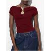 imageMakeMeChic Womens 3D Flower Boat Neck Tee Tops Cut Out Short Sleeve T ShirtBurgundy
