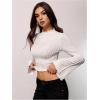 imageMakeMeChic Womens Bell Sleeve Crop Top Mock Neck Knit Lettuce Trim Rib Tee Shirt TopsWhite
