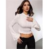 imageMakeMeChic Womens Bell Sleeve Crop Top Mock Neck Knit Lettuce Trim Rib Tee Shirt TopsWhite