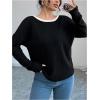 imageMakeMeChic Womens Bow Knot Long Sleeve Tee Shirt Contrast Binding Crew Neck TopBlack
