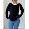 imageMakeMeChic Womens Bow Knot Long Sleeve Tee Shirt Contrast Binding Crew Neck TopBlack
