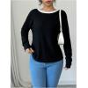 imageMakeMeChic Womens Bow Knot Long Sleeve Tee Shirt Contrast Binding Crew Neck TopBlack