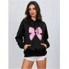 imageMakeMeChic Womens Bow Printed Hooded Sweatshirt Long Sleeve Fall Pullover Hoodie with PocketBlack