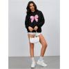 imageMakeMeChic Womens Bow Printed Hooded Sweatshirt Long Sleeve Fall Pullover Hoodie with PocketBlack