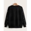 imageMakeMeChic Womens Casual Round Neck Pearl Sweatshirt Long Sleeve Drop Shoulder Pullover TopsBlack