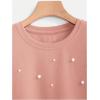 imageMakeMeChic Womens Casual Round Neck Pearl Sweatshirt Long Sleeve Drop Shoulder Pullover TopsDusty Pink