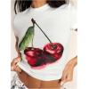 imageMakeMeChic Womens Cherry Print Mock Neck Short Sleeve Summer Tee Shirt Crop TopsWhite