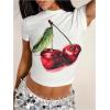 imageMakeMeChic Womens Cherry Print Mock Neck Short Sleeve Summer Tee Shirt Crop TopsWhite