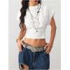 imageMakeMeChic Womens Crop Top Cap Sleeve T Shirts Crew Neck Fitted Summer Y2k TeeWhite