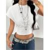 imageMakeMeChic Womens Crop Top Cap Sleeve T Shirts Crew Neck Fitted Summer Y2k TeeWhite