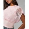 imageMakeMeChic Womens Elegant Summer Floral Lace Crew Neck Tee Shirt Short Sleeve Crop TopLight Pink