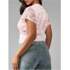 imageMakeMeChic Womens Elegant Summer Floral Lace Crew Neck Tee Shirt Short Sleeve Crop TopLight Pink