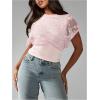 imageMakeMeChic Womens Elegant Summer Floral Lace Crew Neck Tee Shirt Short Sleeve Crop TopLight Pink