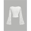 imageMakeMeChic Womens Floral Lace Bell Sleeve T Shirt Square Neck Fitted Crop TopsWhite