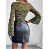 imageMakeMeChic Womens Floral Mesh Bell Sleeve Square Neck Ruched Fitted Tee Shirt TopsGreen