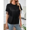 imageMakeMeChic Womens Fringe Tops Short Sleeve Tassel Trim Dressy Casual Summer Trendy Tops Tee Shirt Black Large