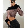 imageMakeMeChic Womens Fuzzy Leopard Print Off The Shoulder Tops Long Sleeve Slim Fitted Y2K Crop TopsMulticolor