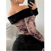 imageMakeMeChic Womens Fuzzy Leopard Print Off The Shoulder Tops Long Sleeve Slim Fitted Y2K Crop TopsMulticolor