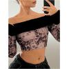 imageMakeMeChic Womens Fuzzy Leopard Print Off The Shoulder Tops Long Sleeve Slim Fitted Y2K Crop TopsMulticolor
