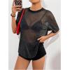 imageMakeMeChic Womens Glitter Sequin Mesh Tops Crew Neck Short Sleeve Sheer Summer Tee Shirt Y2k Party TopBlack
