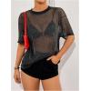 imageMakeMeChic Womens Glitter Sequin Mesh Tops Crew Neck Short Sleeve Sheer Summer Tee Shirt Y2k Party TopBlack