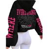 imageMakeMeChic Womens Graphic Sweatshirts Letter Hoodies Pullover Y2K Long Sleeve Fall ClothesBlack and Pink