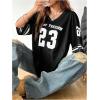 imageMakeMeChic Womens Jersey Shirt V Neck Y2K Jersey Top Oversized Short Sleeve Letter Graphic ShirtsBlack