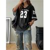 imageMakeMeChic Womens Jersey Shirt V Neck Y2K Jersey Top Oversized Short Sleeve Letter Graphic ShirtsBlack