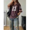 imageMakeMeChic Womens Jersey Shirt V Neck Y2K Jersey Top Oversized Short Sleeve Letter Graphic ShirtsCoffee Brown