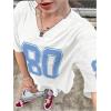imageMakeMeChic Womens Letter Graphic V Neck Short Sleeve Drop Shoulder Tee Jersey TopWhite