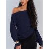 imageMakeMeChic Womens Off The Shoulder Long Sleeve Tops Going Out Asymmetrical Tops Y2k Cropped SweatshirtBlue
