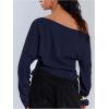 imageMakeMeChic Womens Off The Shoulder Long Sleeve Tops Going Out Asymmetrical Tops Y2k Cropped SweatshirtBlue