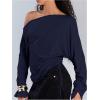 imageMakeMeChic Womens Off The Shoulder Long Sleeve Tops Going Out Asymmetrical Tops Y2k Cropped SweatshirtBlue
