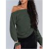 imageMakeMeChic Womens Off The Shoulder Long Sleeve Tops Going Out Asymmetrical Tops Y2k Cropped SweatshirtDark Green