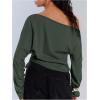 imageMakeMeChic Womens Off The Shoulder Long Sleeve Tops Going Out Asymmetrical Tops Y2k Cropped SweatshirtDark Green