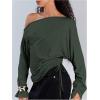imageMakeMeChic Womens Off The Shoulder Long Sleeve Tops Going Out Asymmetrical Tops Y2k Cropped SweatshirtDark Green