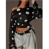 imageMakeMeChic Womens Off The Shoulder Long Sleeve Tops Going Out Asymmetrical Tops Y2k Cropped SweatshirtPolka Dots