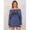 imageMakeMeChic Womens Off The Shoulder Sweatshirt Tops Y2k Oversized Graphic T ShirtDusty Blue