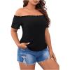 imageMakeMeChic Womens Off The Shoulder Top Lettuce Trim Short Sleeve Fitted T ShirtBlack Plus