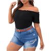 imageMakeMeChic Womens Off The Shoulder Top Lettuce Trim Short Sleeve Fitted T ShirtBlack Plus