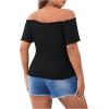 imageMakeMeChic Womens Off The Shoulder Top Lettuce Trim Short Sleeve Fitted T ShirtBlack Plus