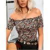 imageMakeMeChic Womens Off The Shoulder Top Lettuce Trim Short Sleeve Fitted T ShirtFloral Black