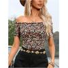 imageMakeMeChic Womens Off The Shoulder Top Lettuce Trim Short Sleeve Fitted T ShirtFloral Black