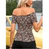 imageMakeMeChic Womens Off The Shoulder Top Lettuce Trim Short Sleeve Fitted T ShirtFloral Black