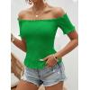 imageMakeMeChic Womens Off The Shoulder Top Lettuce Trim Short Sleeve Fitted T ShirtGreen