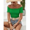imageMakeMeChic Womens Off The Shoulder Top Lettuce Trim Short Sleeve Fitted T ShirtGreen
