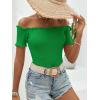 imageMakeMeChic Womens Off The Shoulder Top Lettuce Trim Short Sleeve Fitted T ShirtGreen