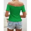 imageMakeMeChic Womens Off The Shoulder Top Lettuce Trim Short Sleeve Fitted T ShirtGreen