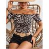 imageMakeMeChic Womens Off The Shoulder Top Lettuce Trim Short Sleeve Fitted T ShirtLeopard Brown