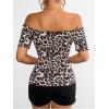imageMakeMeChic Womens Off The Shoulder Top Lettuce Trim Short Sleeve Fitted T ShirtLeopard Brown